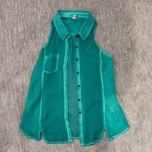We the Free Teal Sleeveless Button-Up Blouse Sz M